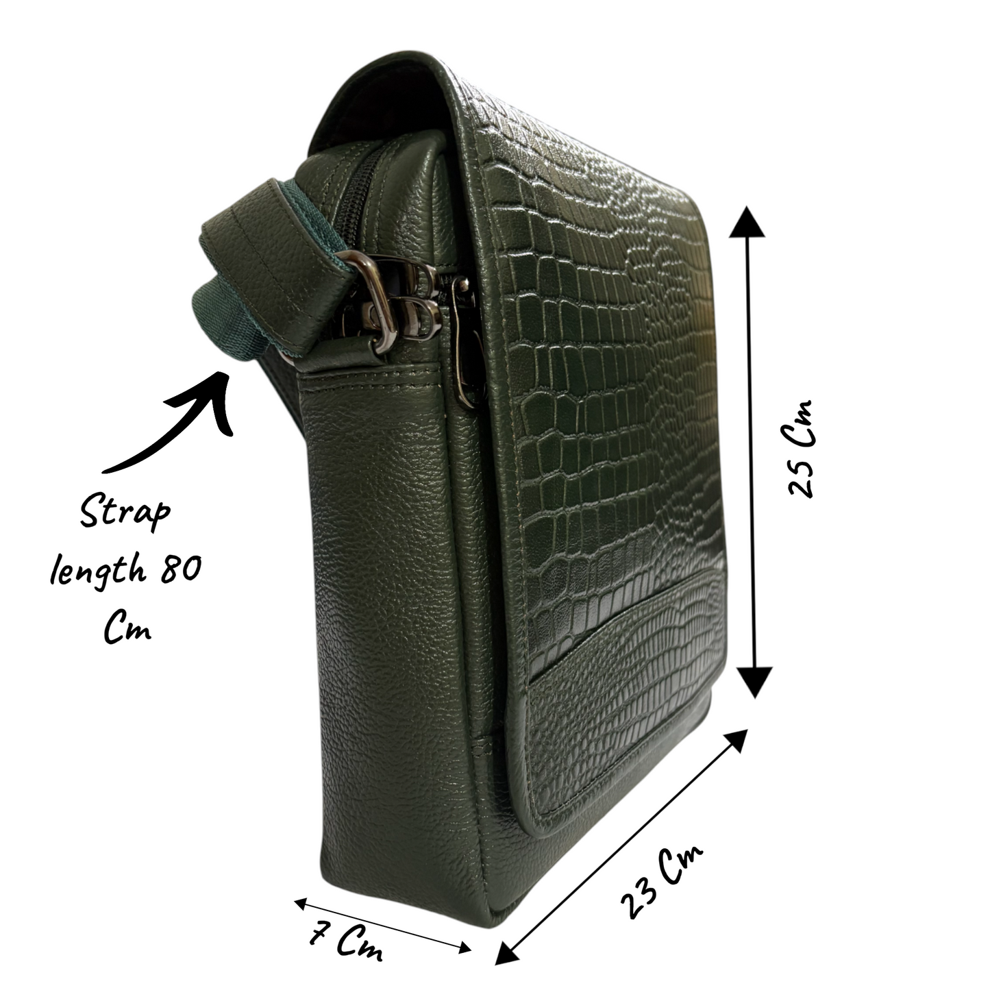 Premium Men's Croc-Pattern Leather Messenger Bag | Dark Green Crossbody Satchel for Office & Daily Use