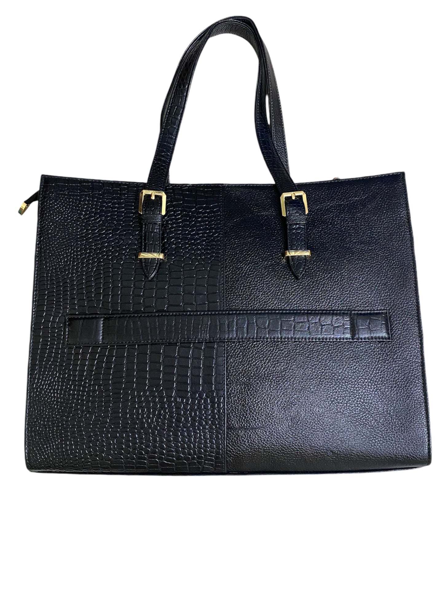 Leather laptop bag for ladies - black