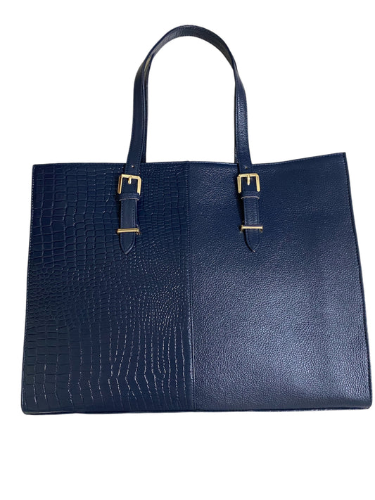 Leather laptop bag for ladies - blue