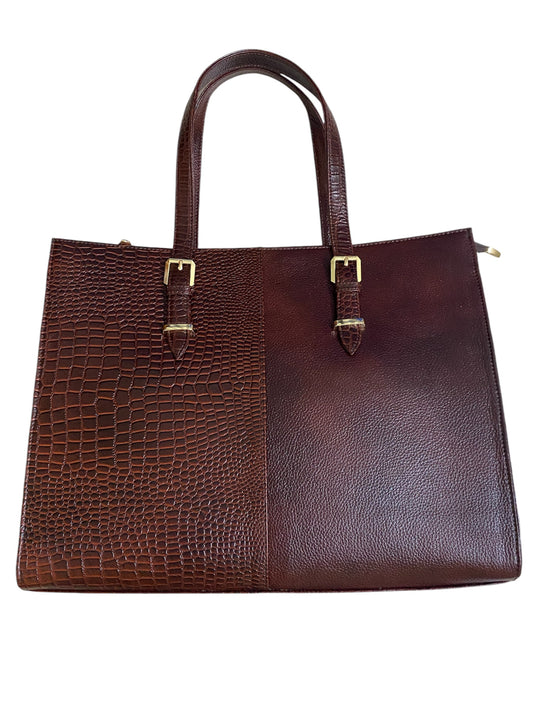 Leather laptop bag for ladies - brown