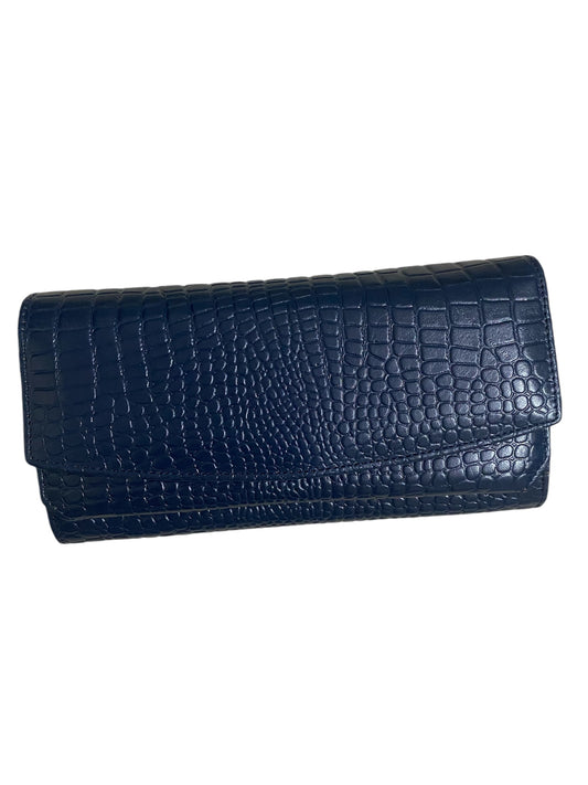 Leather stylish hand wallet for ladies - navy blue