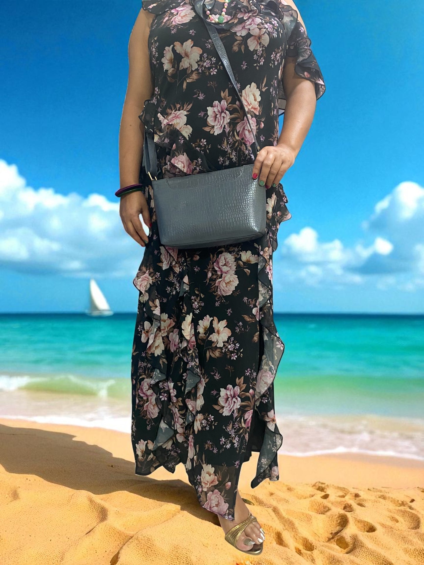 Stylish Crocodile-Pattern Leather Sling Bag for Women | Designer Small Crossbody Shoulder Bag with Adjustable Strap | Trendy Ladies Purse for Office, Travel & Daily Use (Greyish Blue)