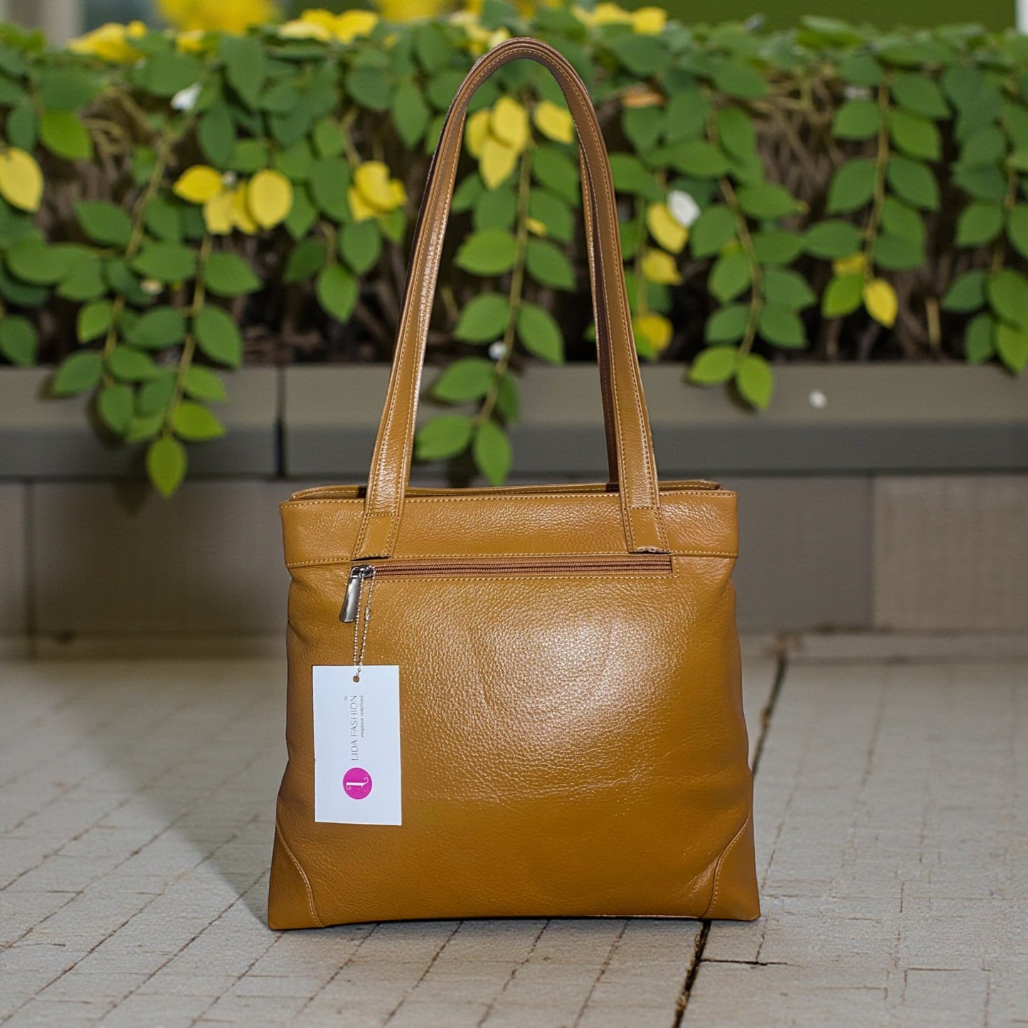 Women’s Leather Utility Tote Bag | Trendy Tan Brown Genuine Leather Handbag with Woven Front Design | Spacious & Durable with Dual Handles | Stylish Shoulder Bag for Daily & Office Use (Tan Brown)