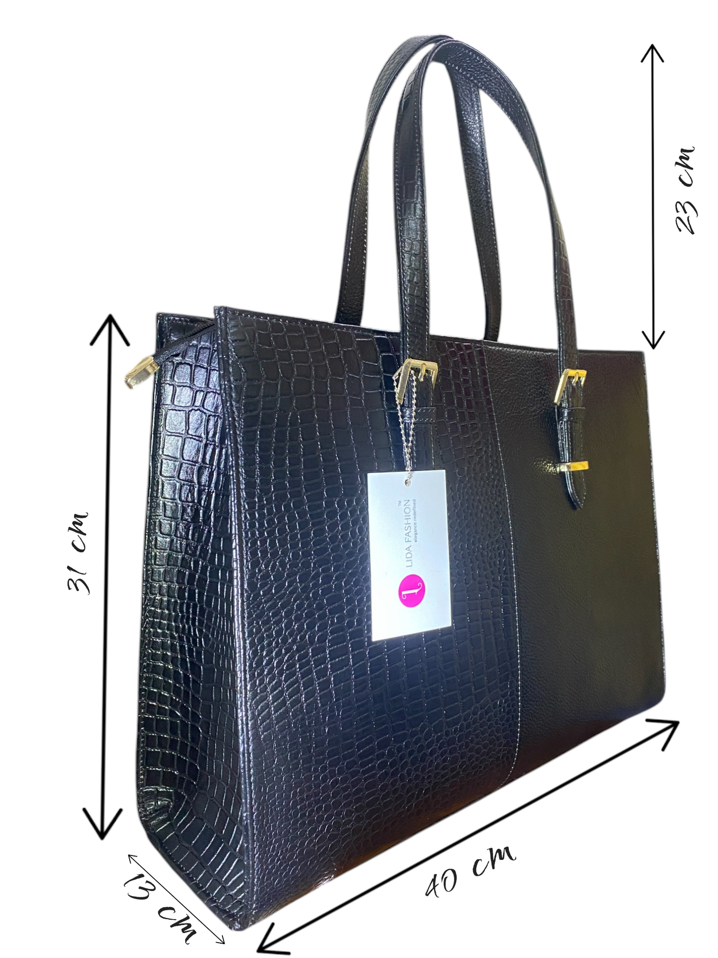 LIDA FASHION Women's Laptop Bag, Croc-Embossed Premium Leather, 14 inch laptop office bag (Black)