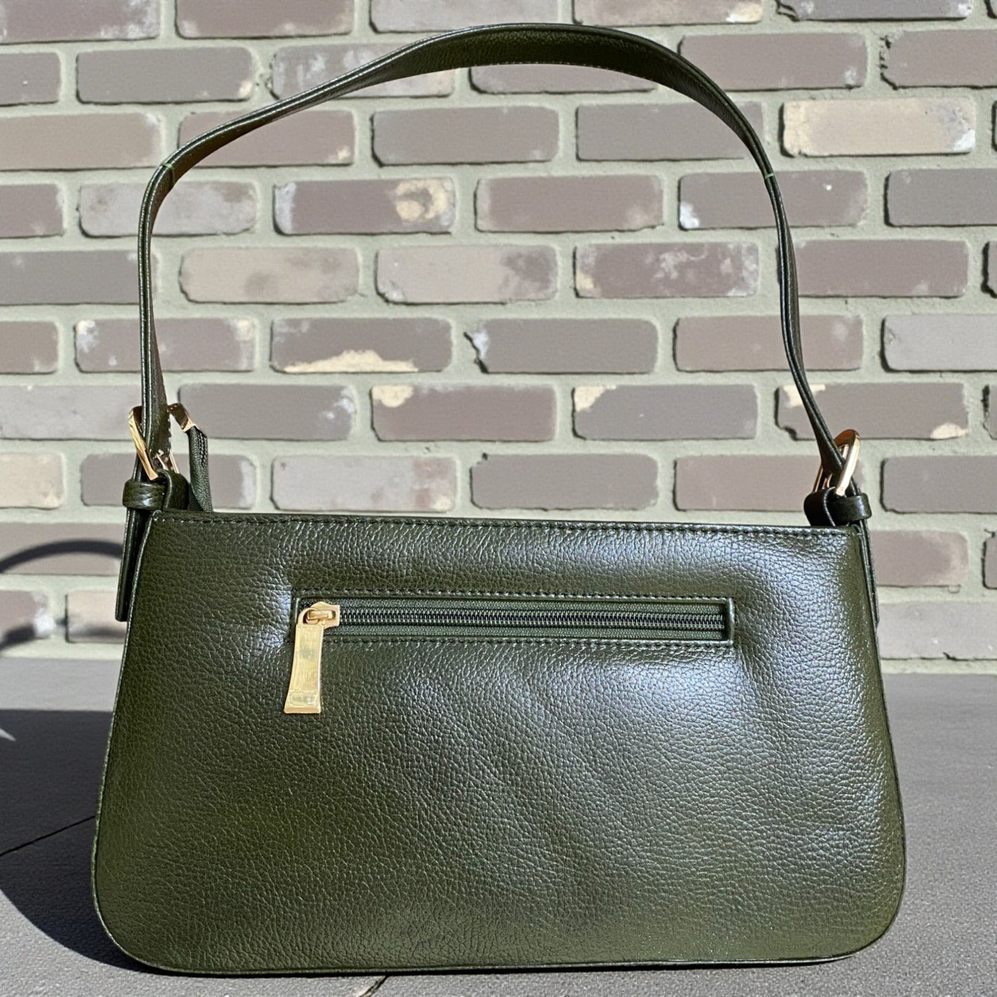 Women's Leather Shoulder Bag | Genuine Leather Baguette-Style Handbag with Gold-Tone Hardware | Slim Profile Purse with Single Strap for Daily & Formal Use | Elegant & Durable (Olive Green)