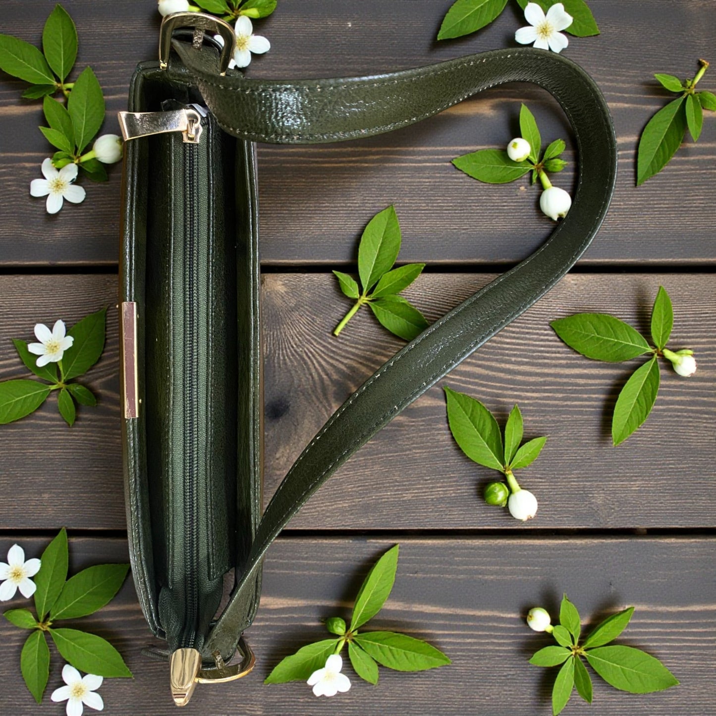 Women's Leather Shoulder Bag | Genuine Leather Baguette-Style Handbag with Gold-Tone Hardware | Slim Profile Purse with Single Strap for Daily & Formal Use | Elegant & Durable (Olive Green)