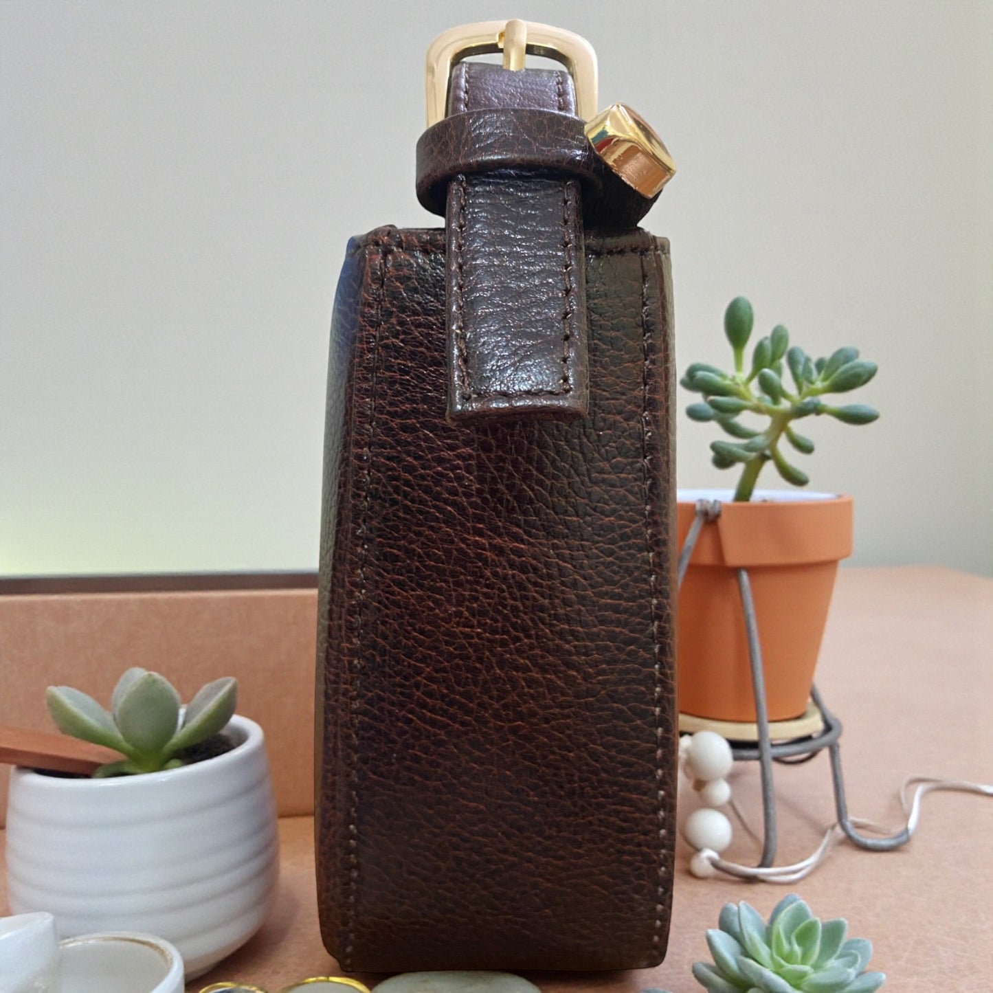 Women's Leather Shoulder Bag | Genuine Leather Baguette-Style Handbag with Gold-Tone Hardware | Slim Profile Purse with Single Strap for Daily & Formal Use | Elegant & Durable (Brown)