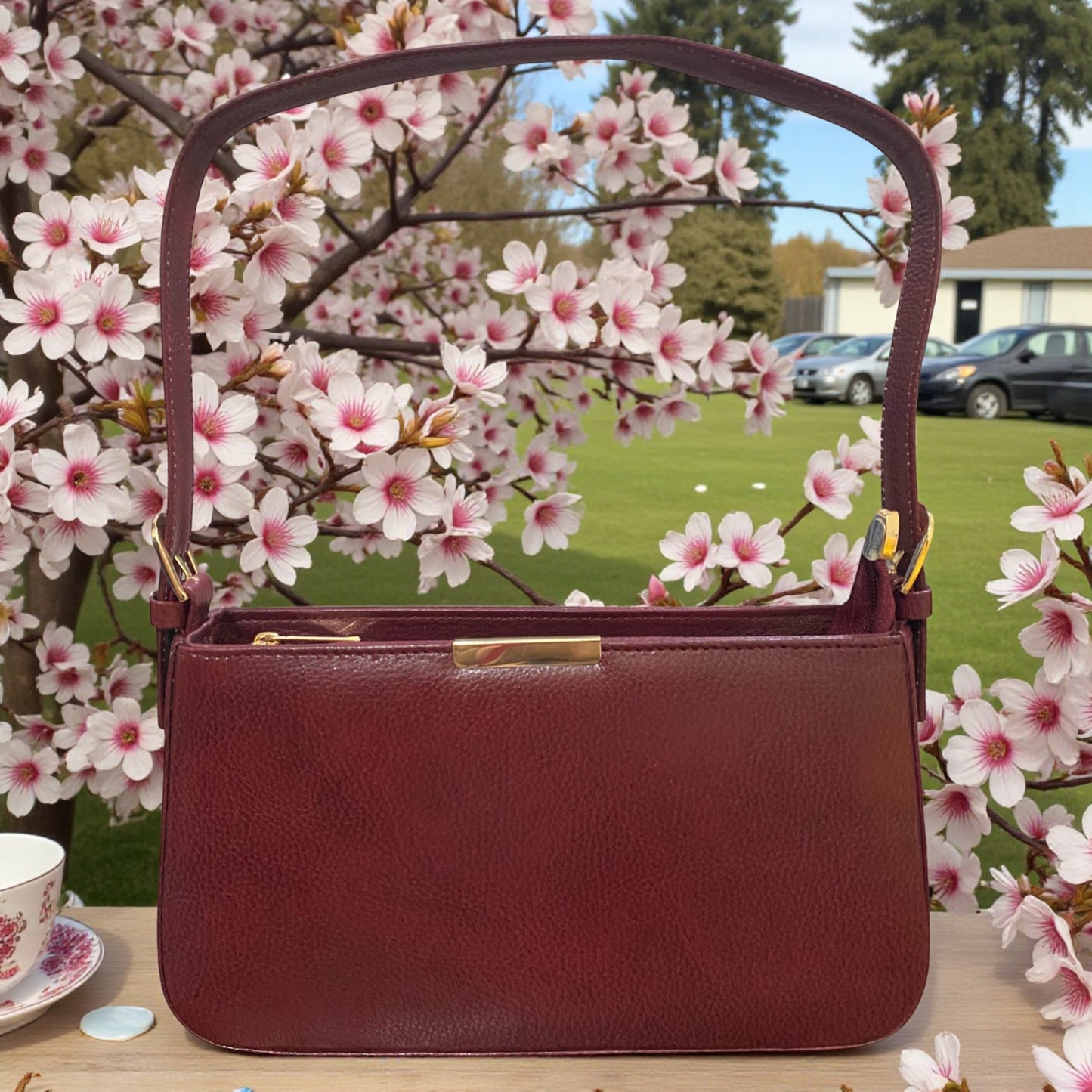 Women's Leather Shoulder Bag | Genuine Leather Baguette-Style Handbag with Gold-Tone Hardware | Slim Profile Purse with Single Strap for Daily & Formal Use | Elegant & Durable (Wine)