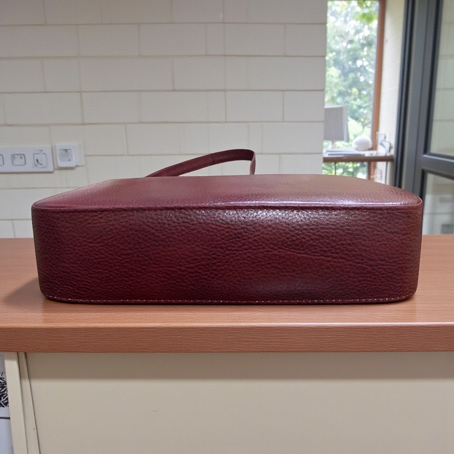 Women's Leather Shoulder Bag | Genuine Leather Baguette-Style Handbag with Gold-Tone Hardware | Slim Profile Purse with Single Strap for Daily & Formal Use | Elegant & Durable (Wine)