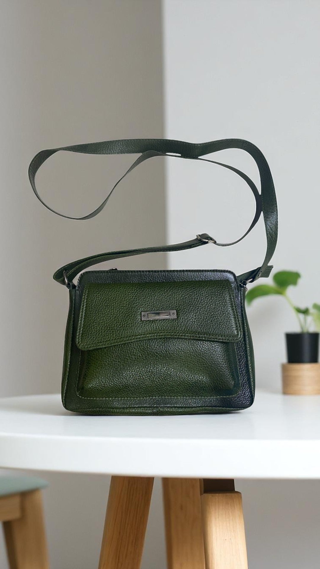 Women’s Dark Green Leather Sling Bag | Stylish Compact Crossbody Bag with Adjustable Strap & Zipper Pockets | Genuine Leather Purse for Daily, Travel & Casual Use (Dark Green)