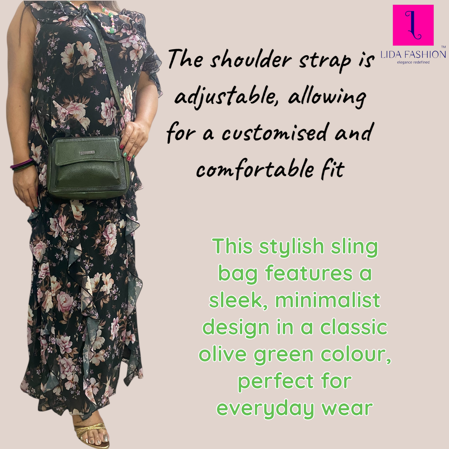 Women’s Dark Green Leather Sling Bag | Stylish Compact Crossbody Bag with Adjustable Strap & Zipper Pockets | Genuine Leather Purse for Daily, Travel & Casual Use (Dark Green)