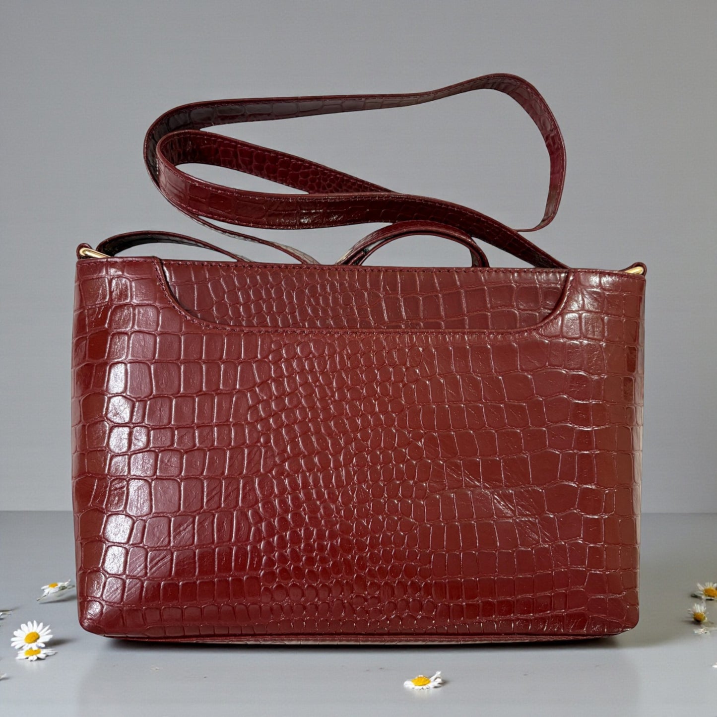 Stylish Croc-Embossed Leather Sling Bag for Women – Maroon Crossbody Purse with Adjustable Strap & Spacious Interior | Genuine Leather Everyday Shoulder Bag for Work, Travel & Casual Use (Maroon)