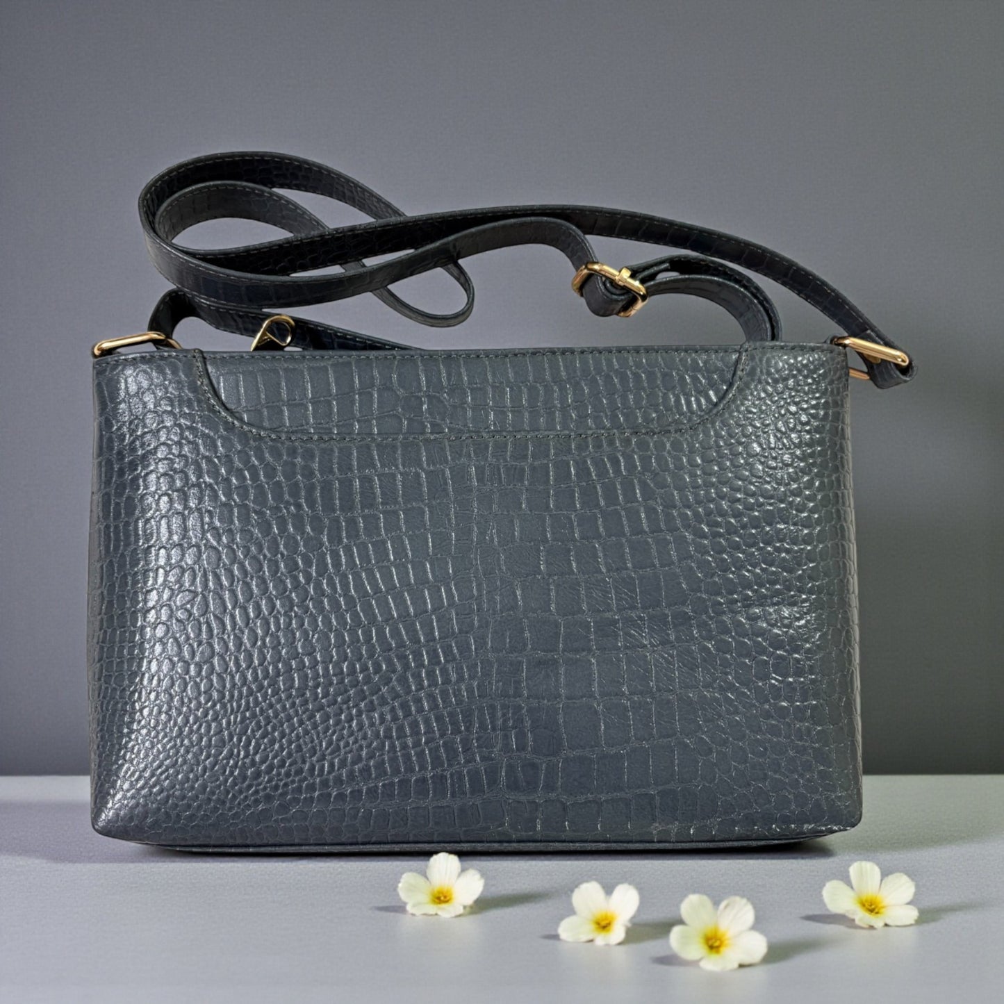 Stylish Crocodile-Pattern Leather Sling Bag for Women | Designer Small Crossbody Shoulder Bag with Adjustable Strap | Trendy Ladies Purse for Office, Travel & Daily Use (Greyish Blue)