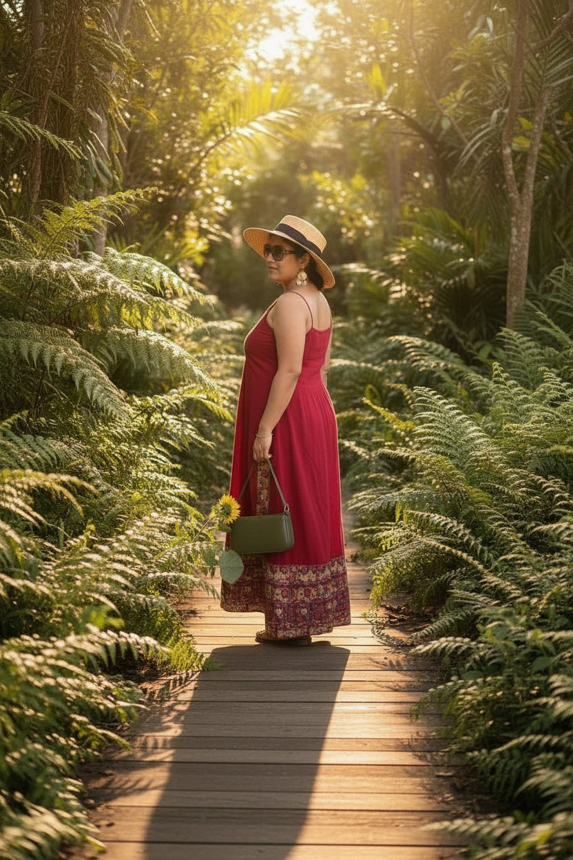 Women's Leather Shoulder Bag | Genuine Leather Baguette-Style Handbag with Gold-Tone Hardware | Slim Profile Purse with Single Strap for Daily & Formal Use | Elegant & Durable (Olive Green)